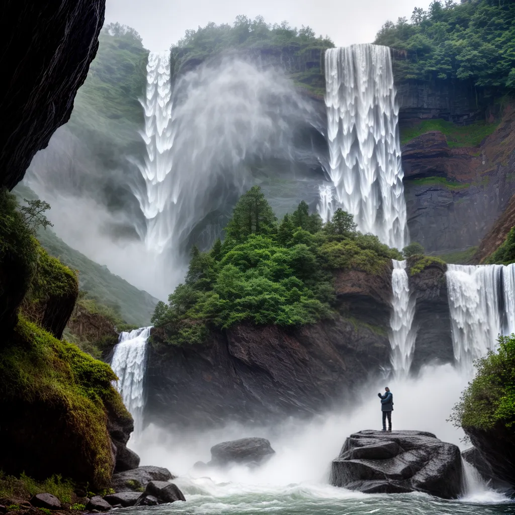 Fotos cascata majestosa pessoa misterio 1