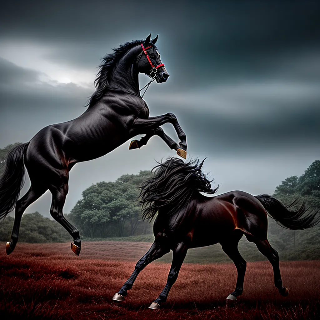 Fotos cavalo negro floresta misterio