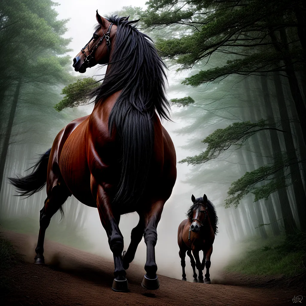 Desvendando o Mistério: Sonhar com Cavalo Preto 4 Fotos cavalo negro floresta nevoa misterio