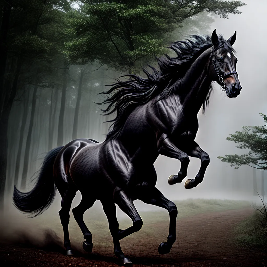 Desvendando o Mistério: Sonhar com Cavalo Preto 8 Fotos cavalo negro floresta nevoeiro sonhador
