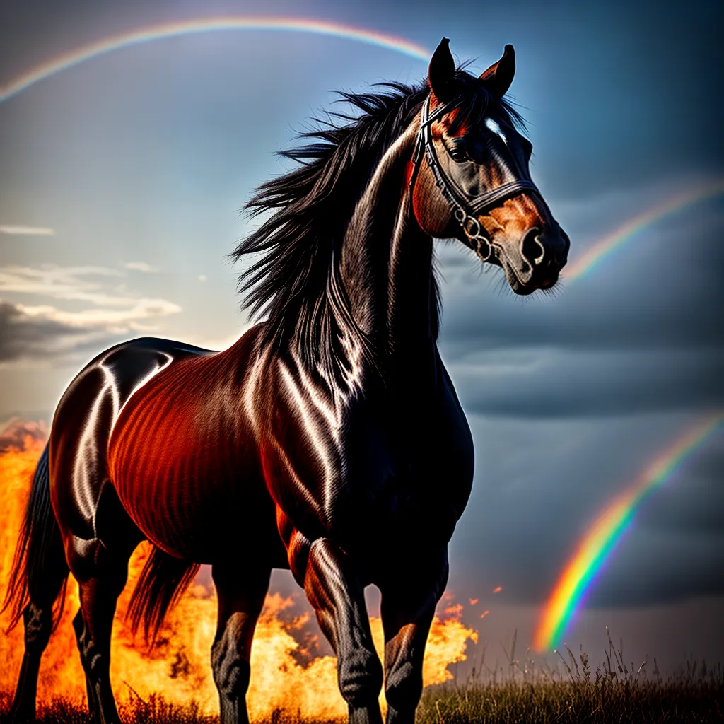 Fotos cavalo negro fogo arcoiris