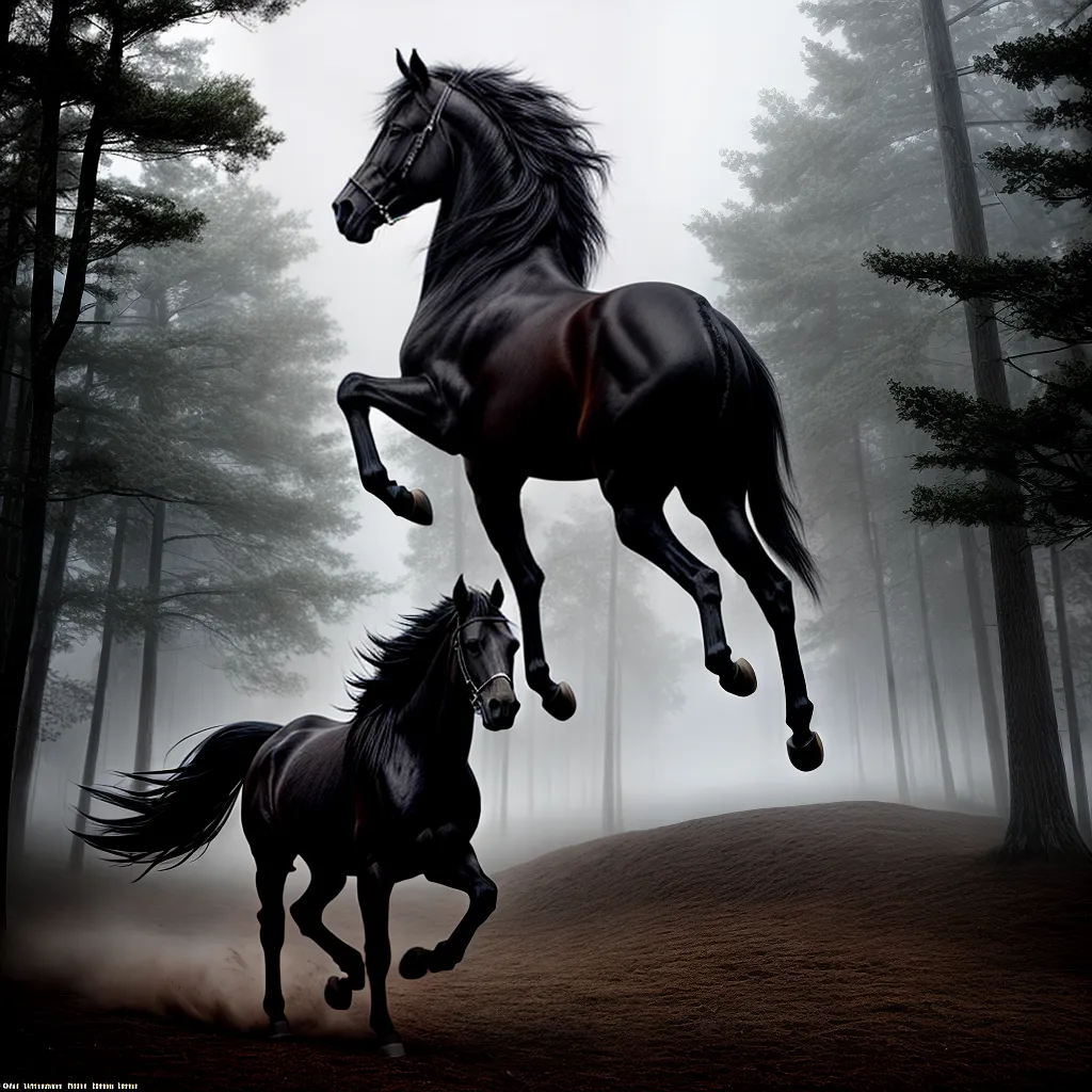 Desvendando o Mistério: Sonhar com Cavalo Preto 5 Fotos cavalo negro galopando floresta nevoada