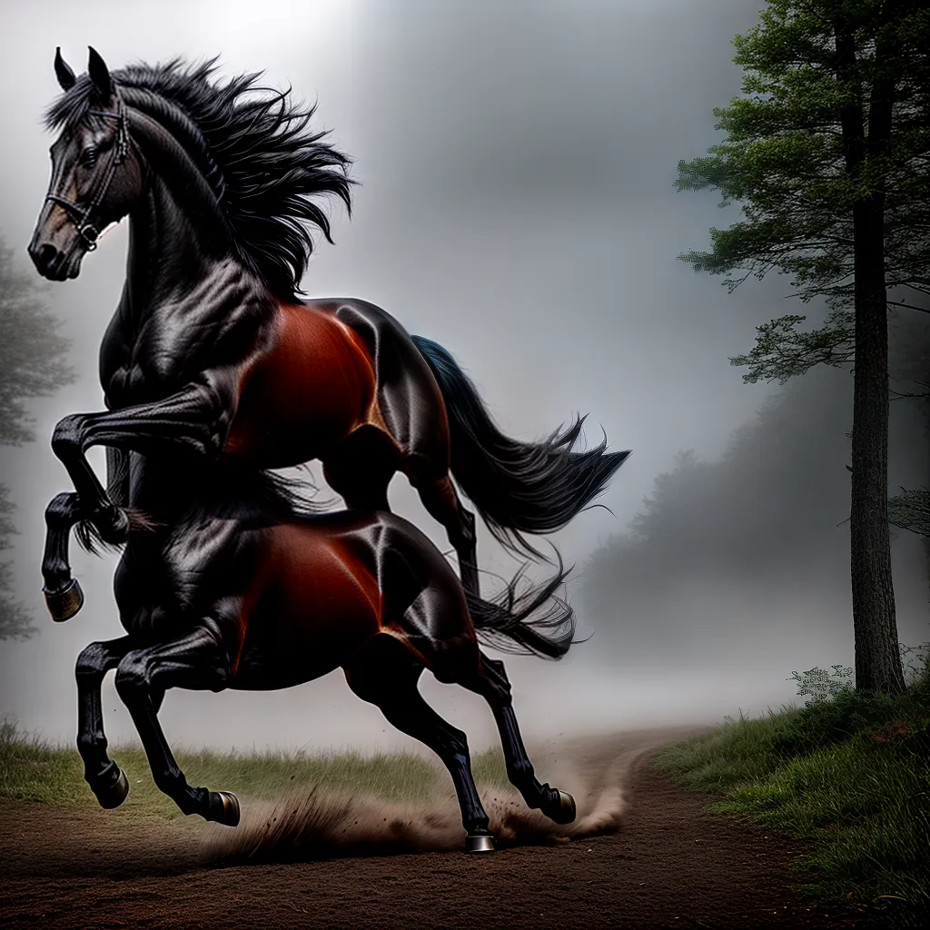 Desvendando o Mistério: Sonhar com Cavalo Preto 12 Fotos cavalo negro galopando floresta nevoeiro 1