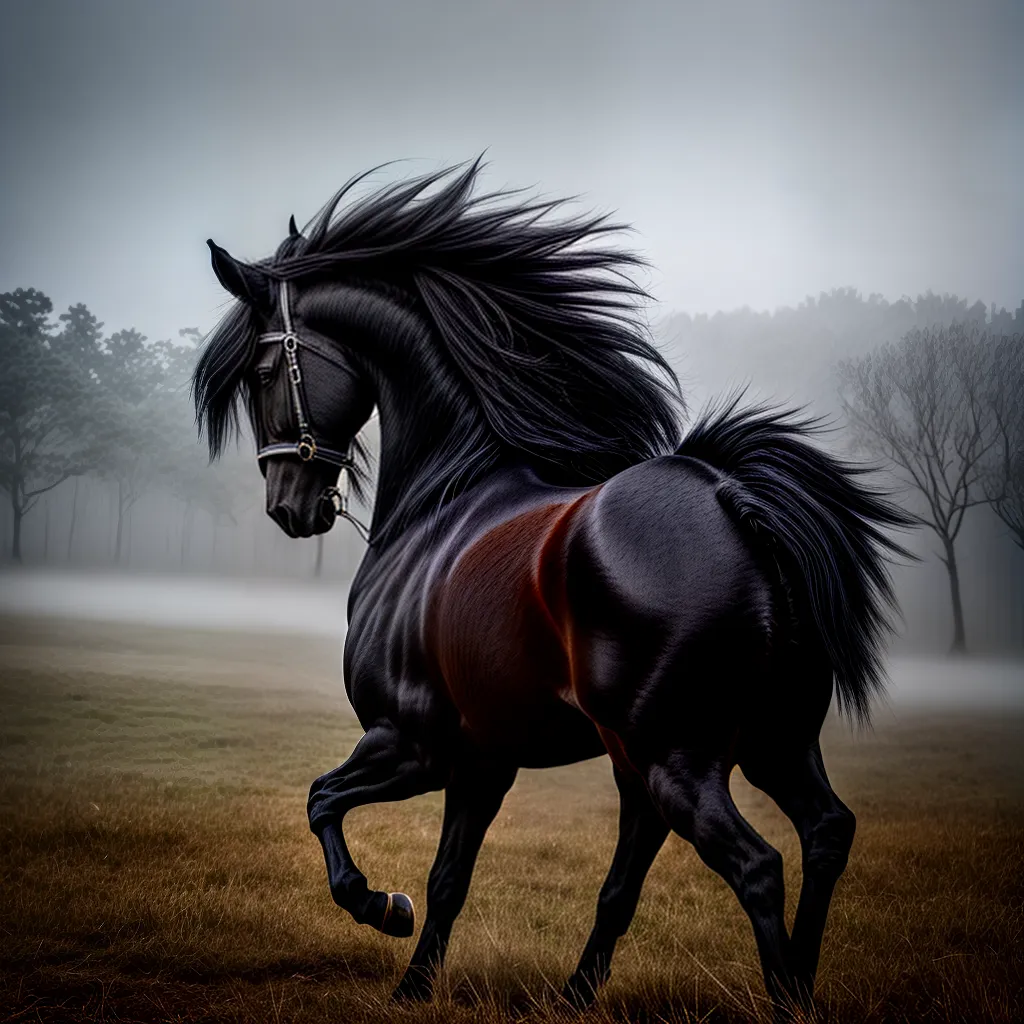 Desvendando o Mistério: Sonhar com Cavalo Preto 14 Fotos cavalo negro galopando floresta nevoenta 1