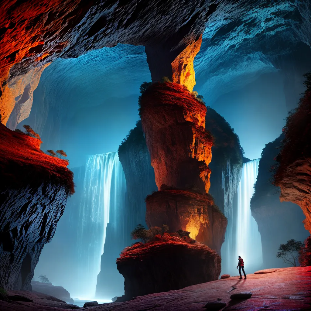 Fotos caverna mistica explorador cores simbolos