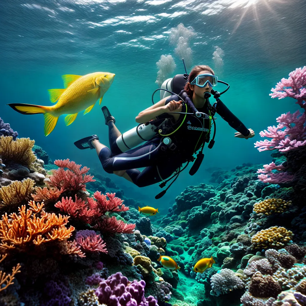 Fotos cena subaquatica sonho peixes mergulhador