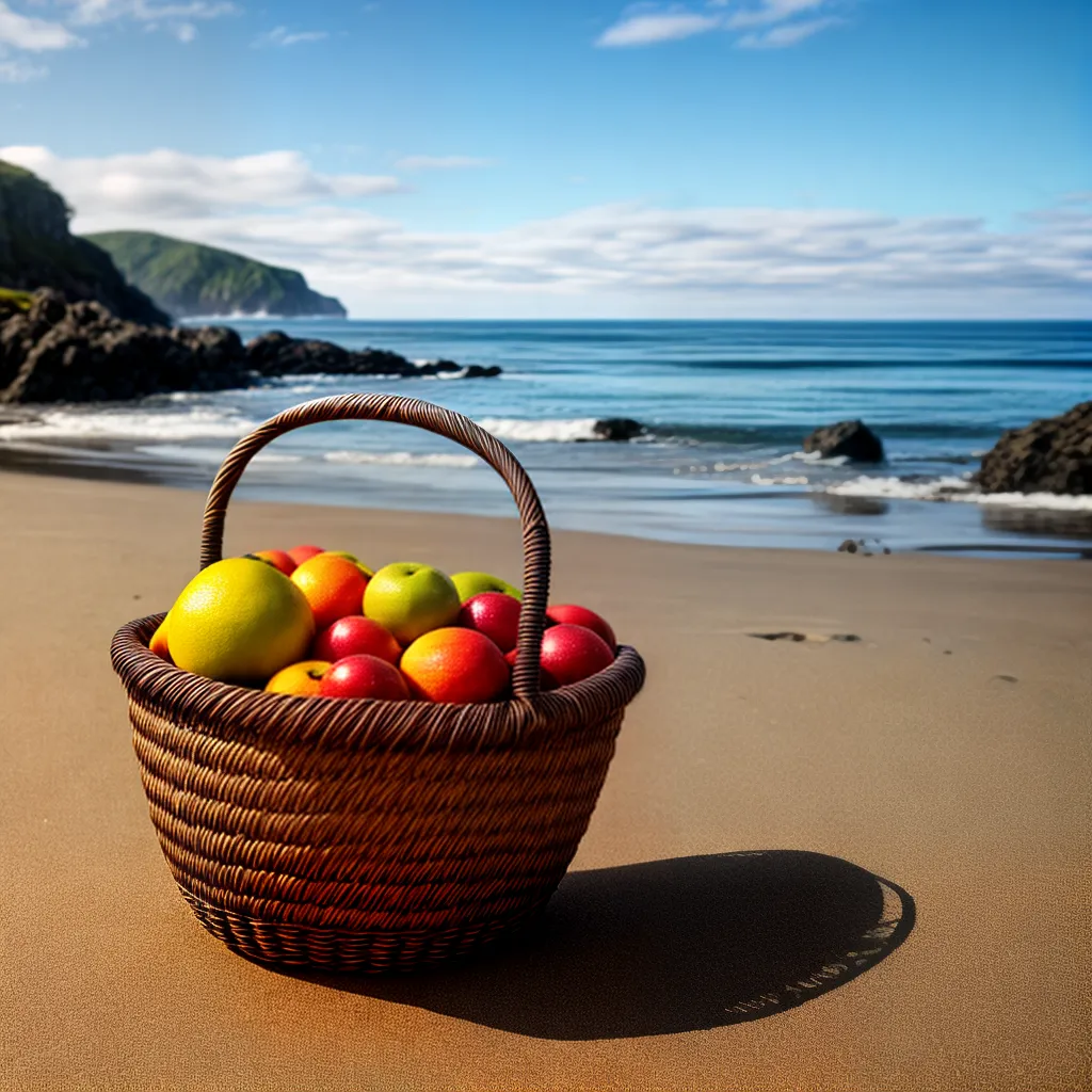 Descubra o Significado de Sonhar com Fotos e Frutas Ferruginosas na Praia 5 Fotos cesta frutas ferrugem praia fotografia