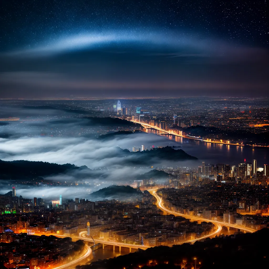Fotos ceu noturno estrelas lua cidade magia