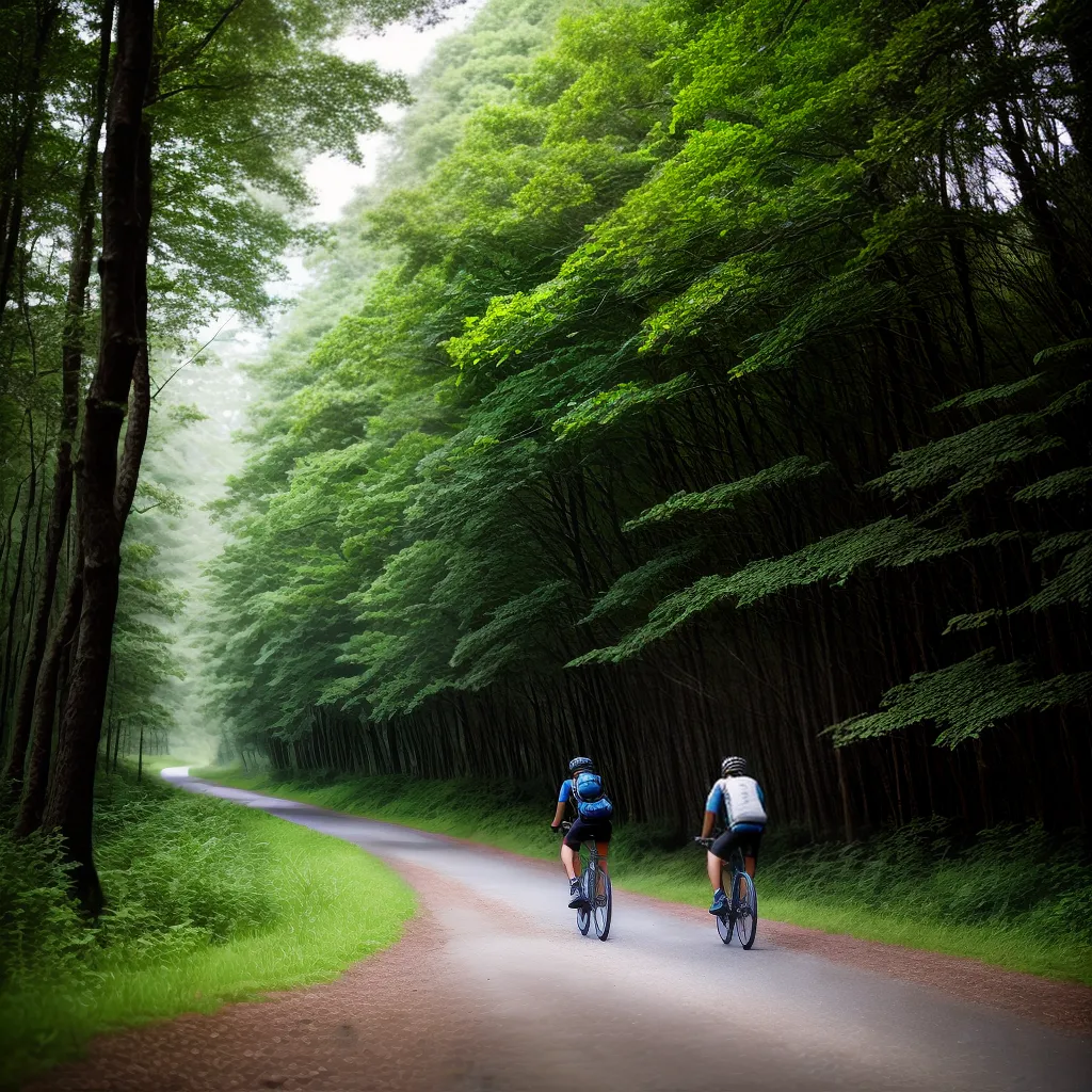 Significado de Sonhar com Viagem Sustentável e Consciência Ambiental. 2 Fotos ciclismo trilha floresta natureza