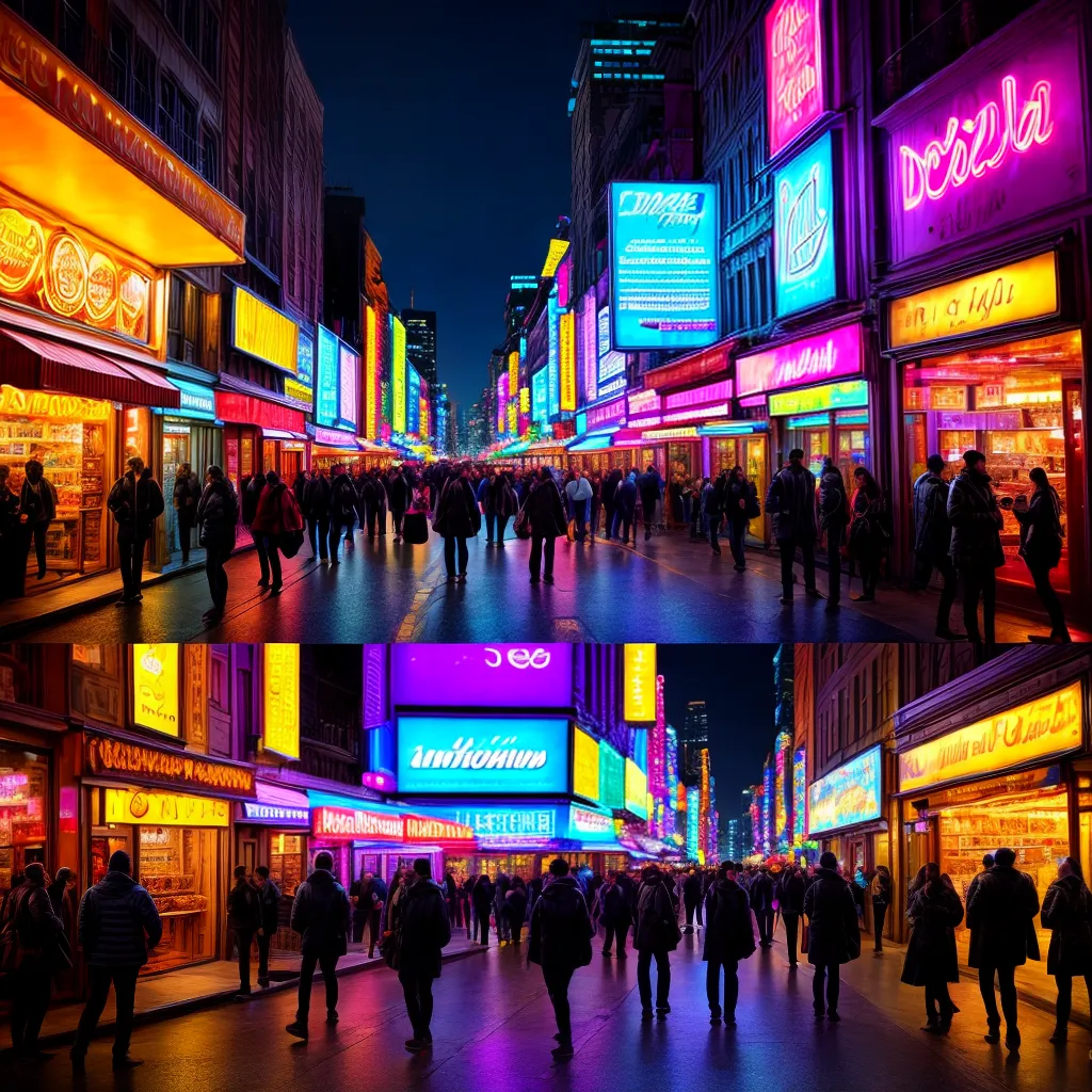Descubra o que Significa Sonhar com Doceria e Vida Noturna 3 Fotos cidade noite luzes doces multidao