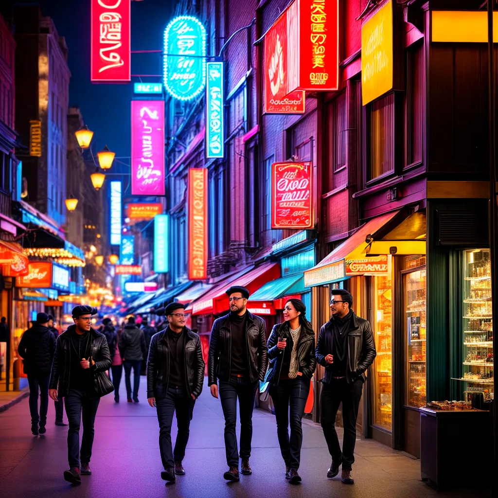 Descubra o que Significa Sonhar com Doceria e Vida Noturna 6 Fotos cidade noite neon pessoas sobremesa