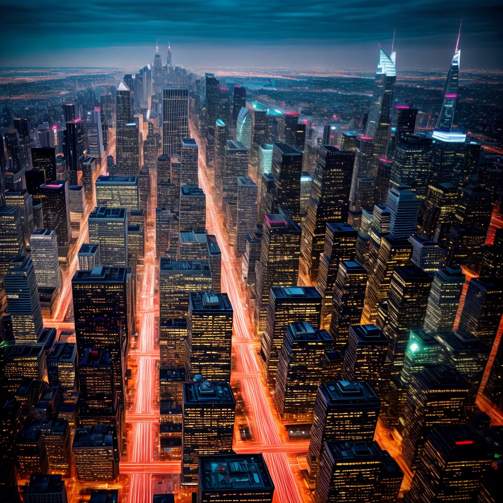 Fotos cidade noturna arranha ceu neon