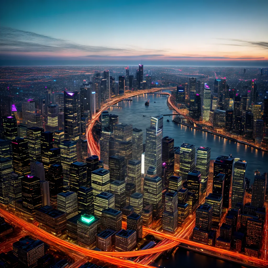 Entenda o Significado de Sonhar com o Brilho da Era Moderna 3 Fotos cidade noturna luzes futurista agua