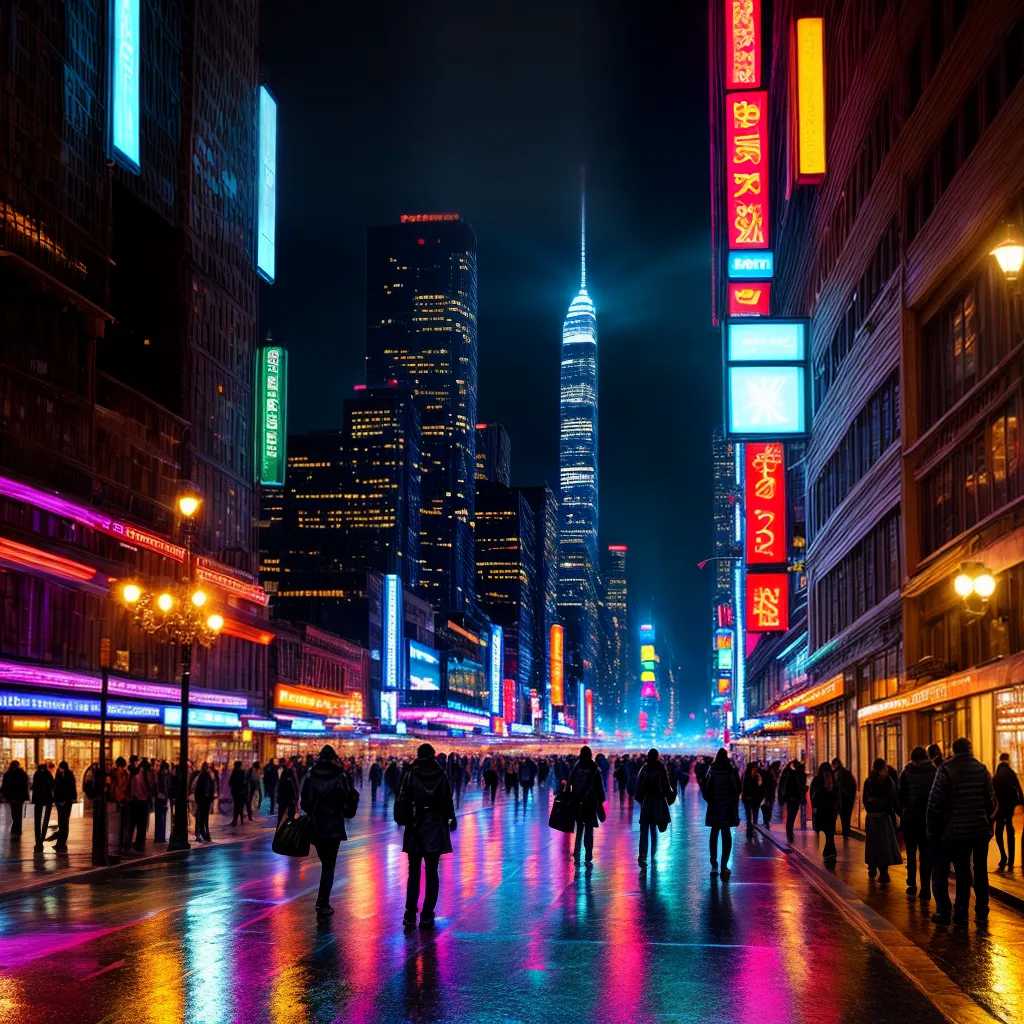 Fotos cidade noturna neon vida agitada