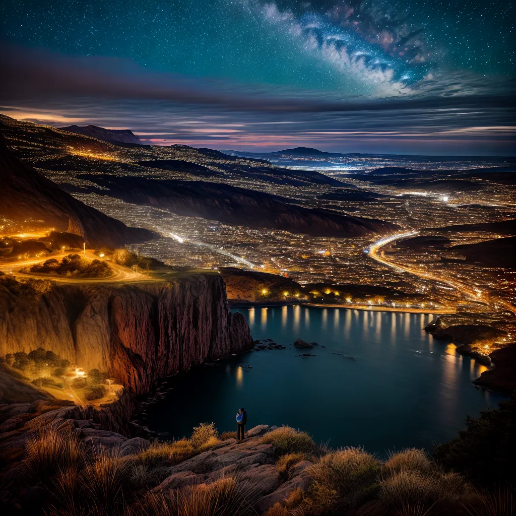 Fotos cliff ceu estrelado cidade luzes noite