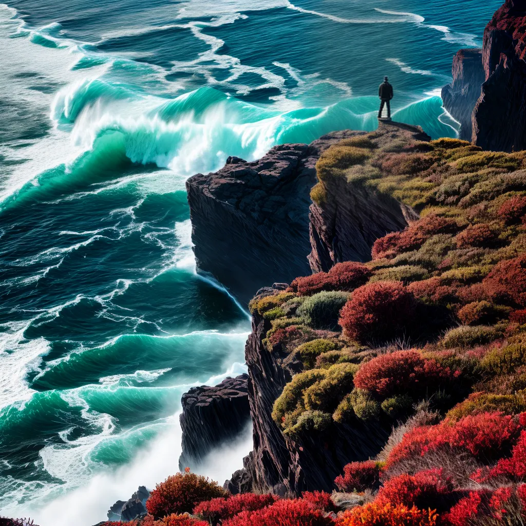 Fotos cliff mar turbulento pessoa vulneravel