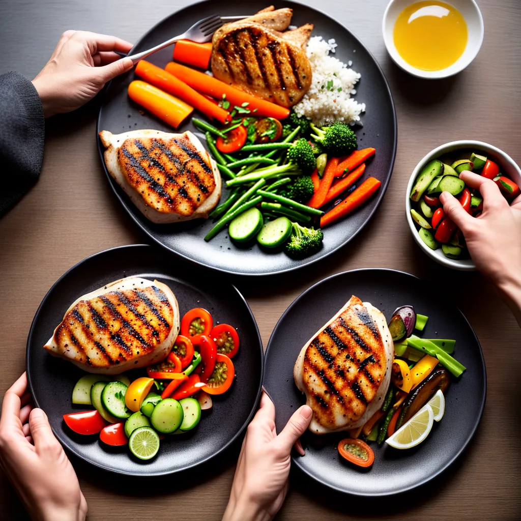 Fotos comida saudavel frango grelhado legumes coloridos