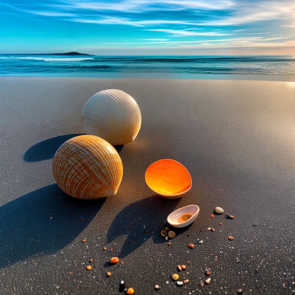 Título: Simbologias de Sonhar com Conchas, Ostras e Pérolas nas Praias do Brasil 3 Fotos concha praia por do sol descoberta