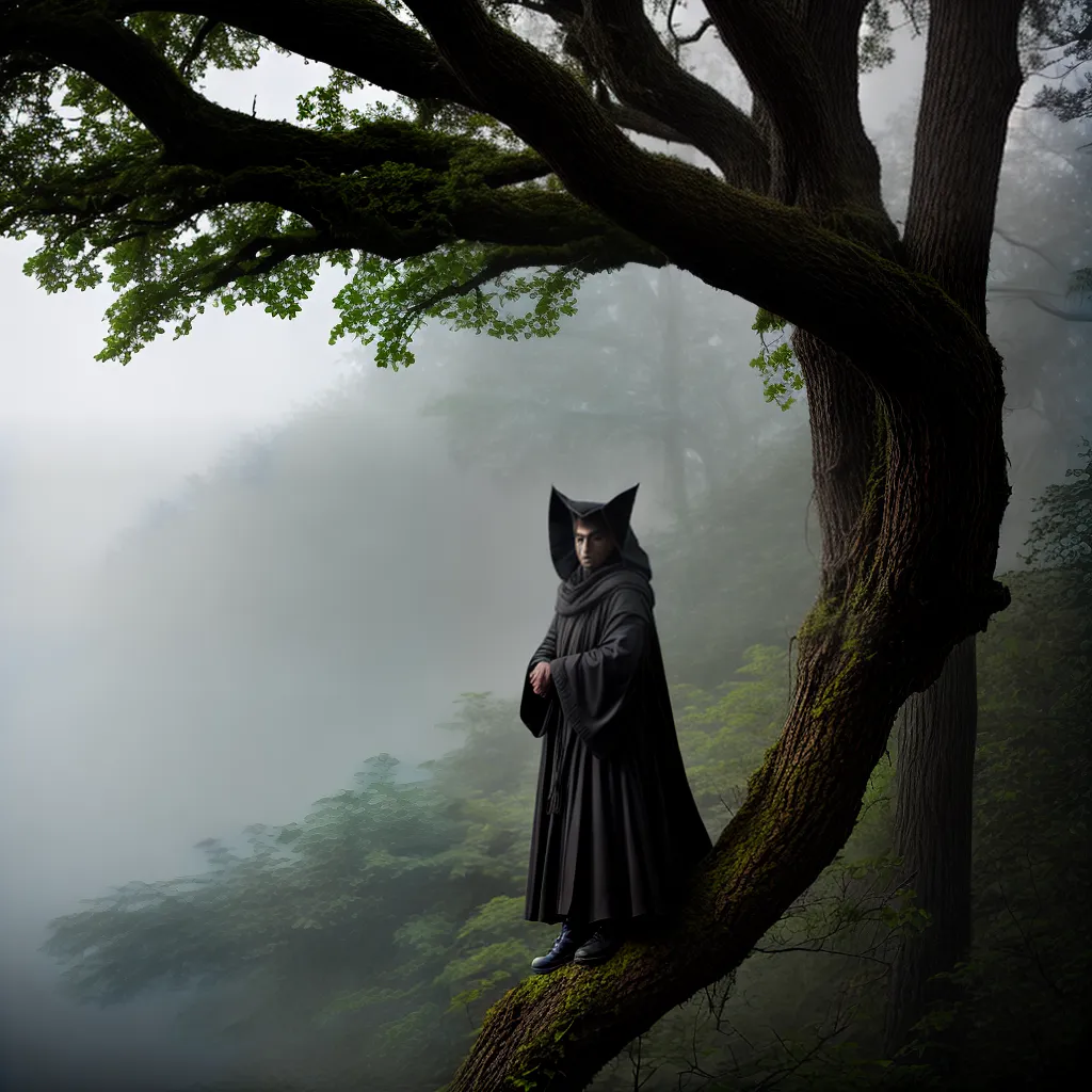 Fotos coruja misteriosa floresta nevoa