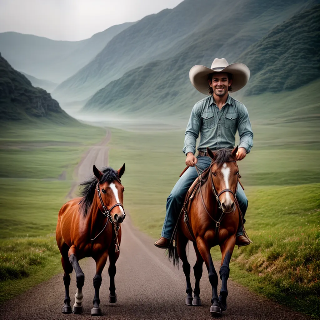 Fotos cowboy cavalgando pony campo