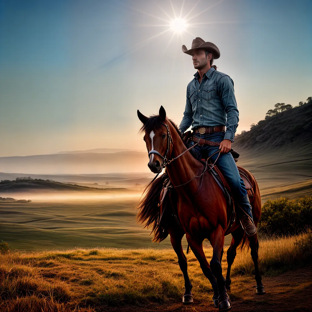 Fotos cowboy cavalo paisagem por do sol
