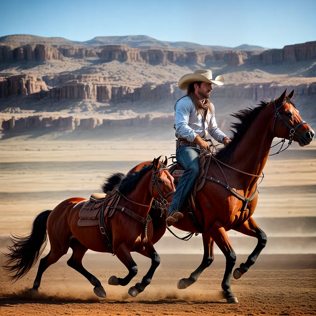 Fotos cowboy solitario arena cavalos selvagens