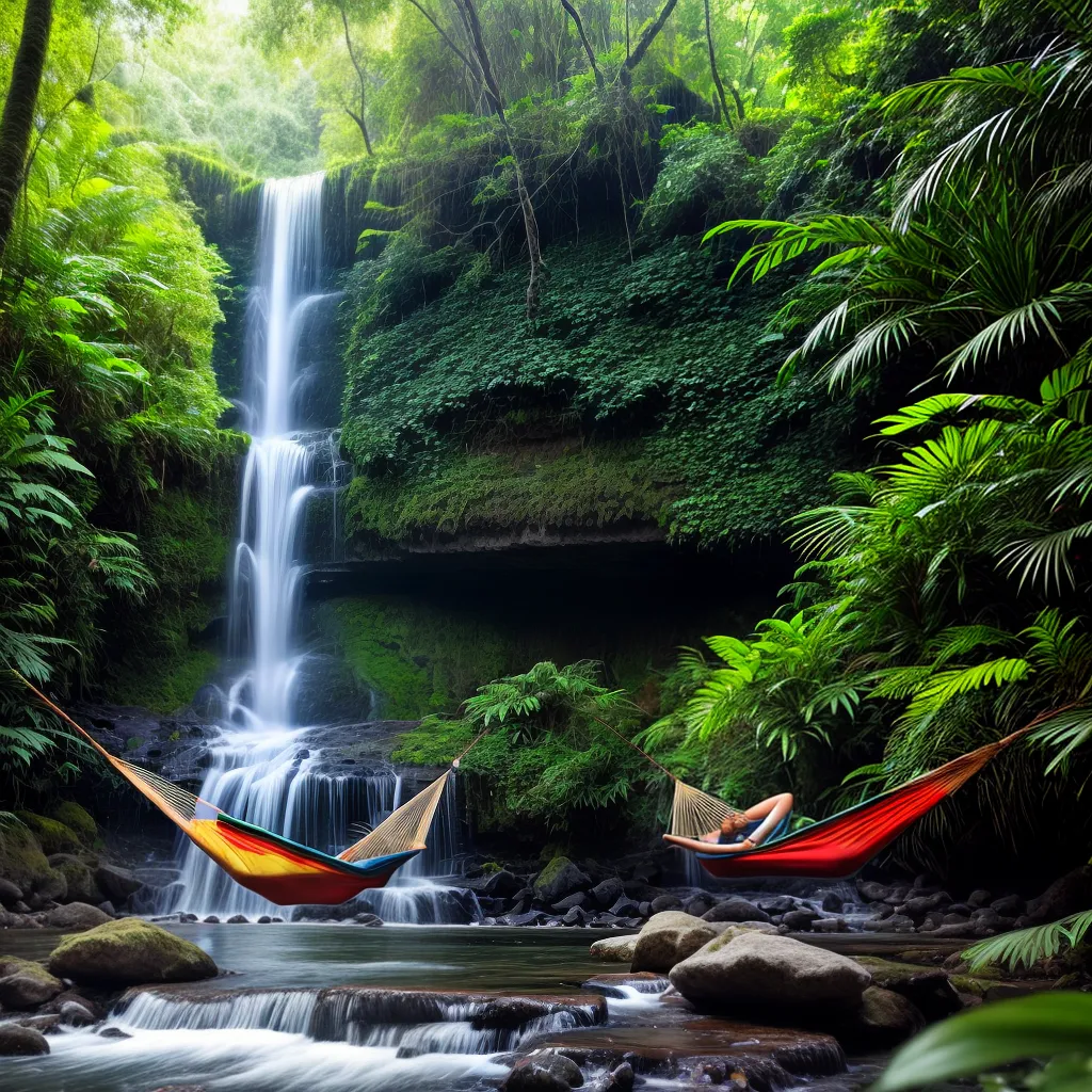 Título: Desvendando o Significado dos Sonhos com a Natureza Brasileira 2 Fotos dormindo rede floresta rio queda dagua
