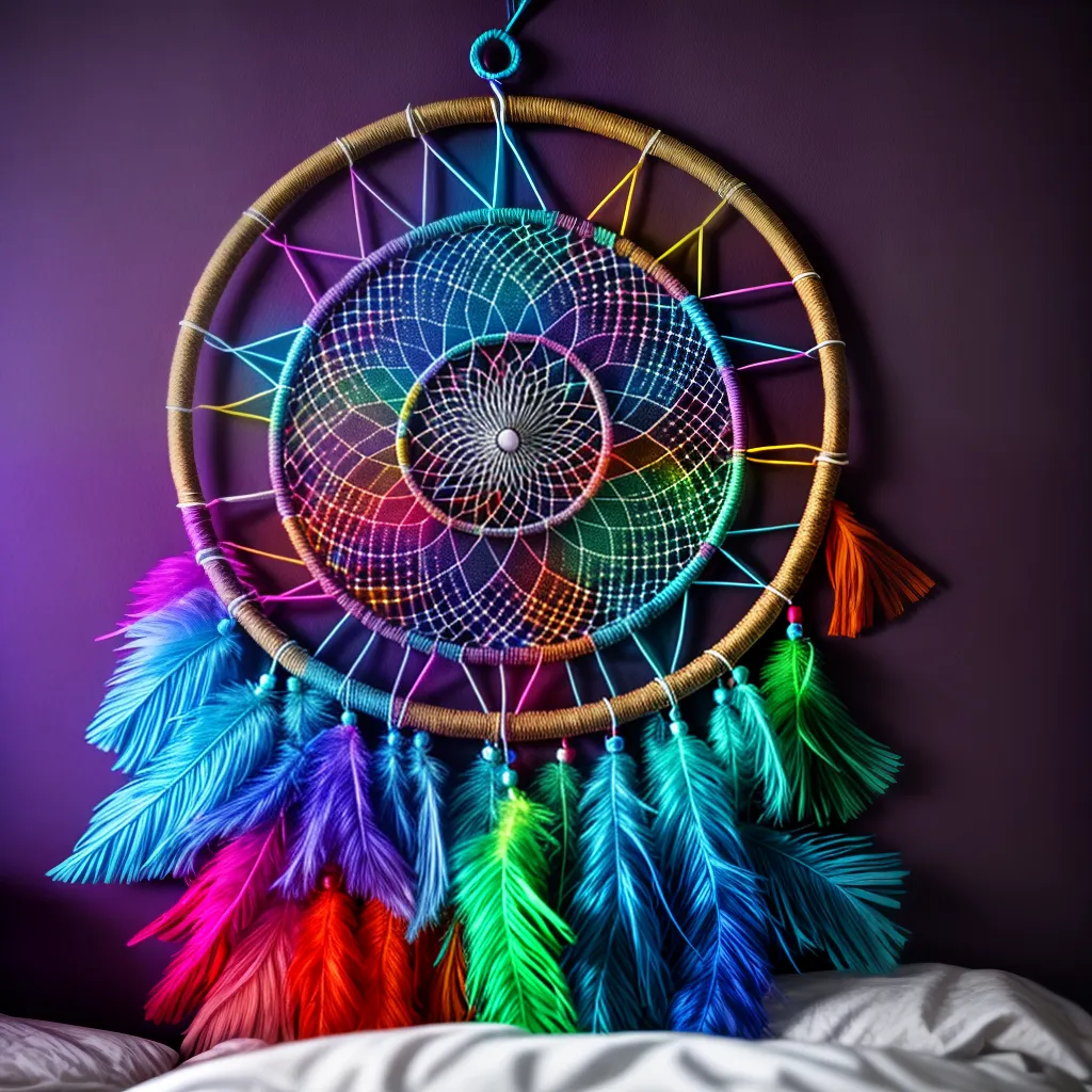 Fotos dreamcatcher colorido cama
