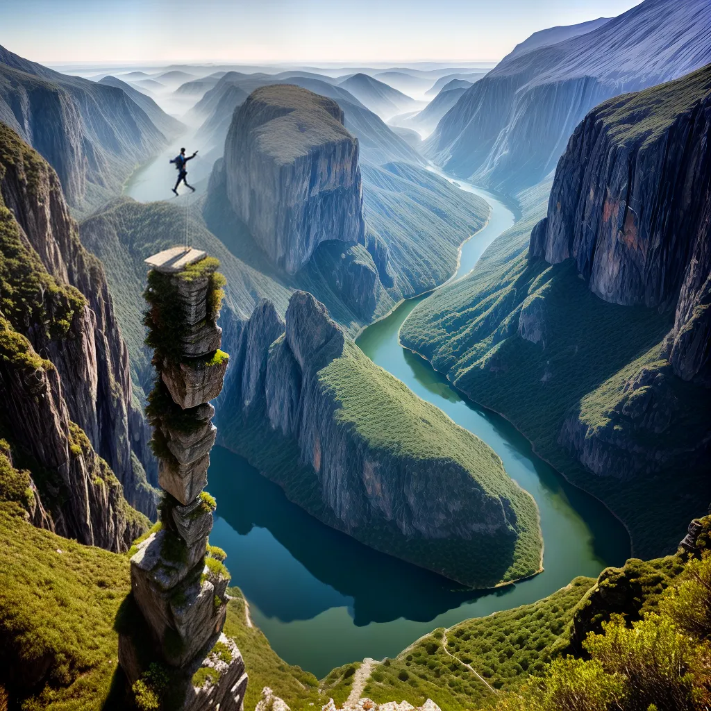 Fotos equilibrio tightrope montanhas rio