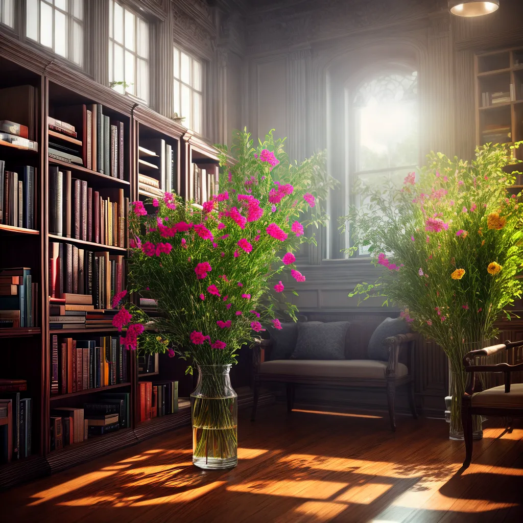 Fotos estante livros coloridos flores