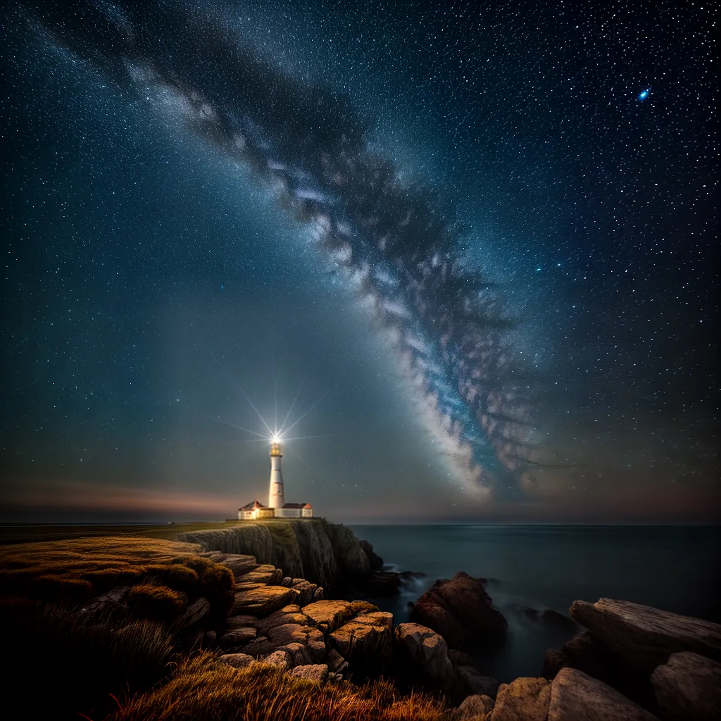 Fotos farol noite estrelas guia sonhos