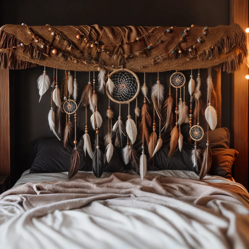 Descubra o Significado dos Sonhos 6 Fotos filtro sonhos penas contas cama 6
