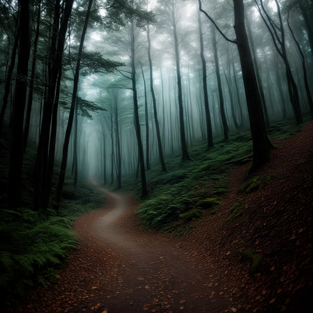 Fotos floresta misteriosa caminho luz sombra