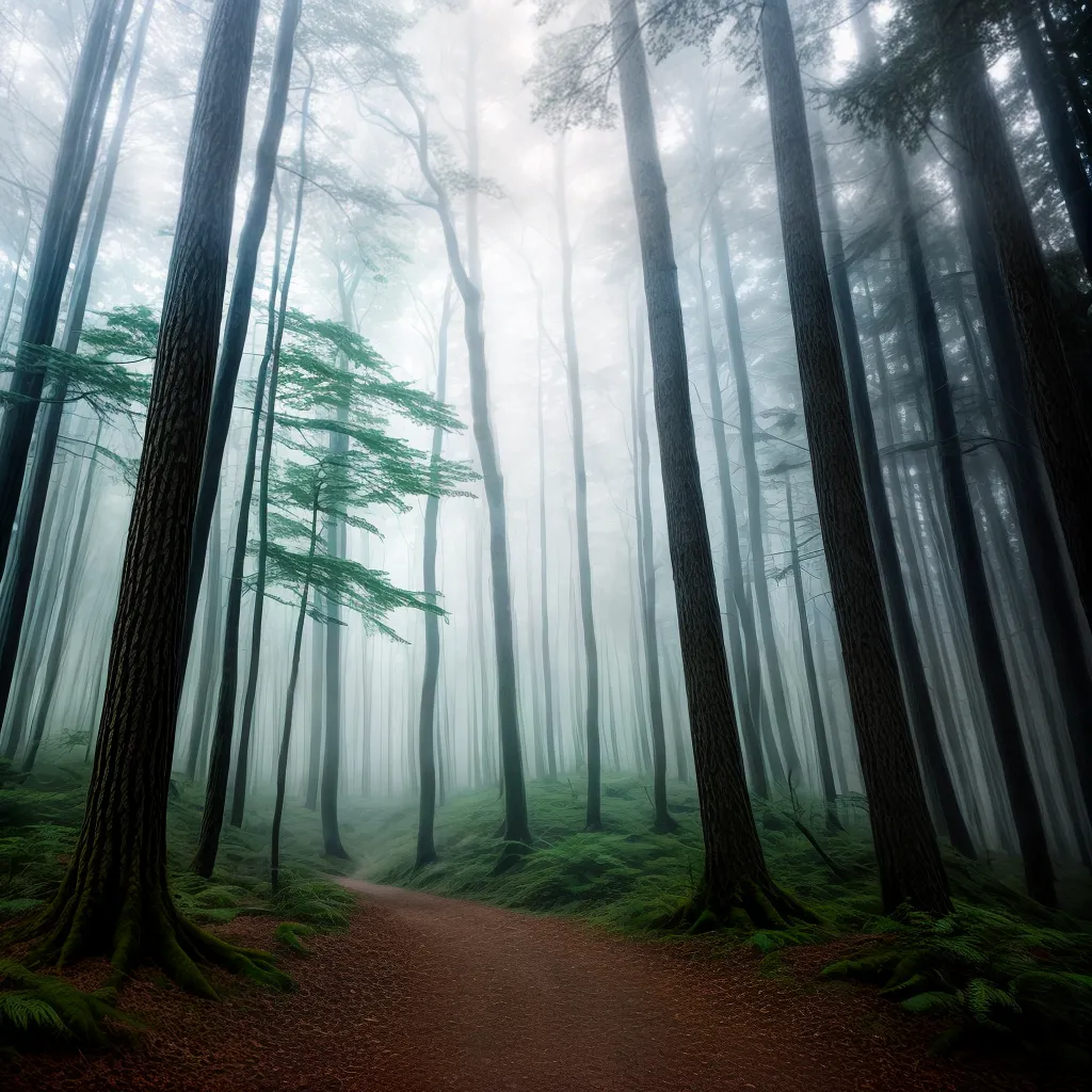 Fotos floresta misteriosa nevoa trilhas