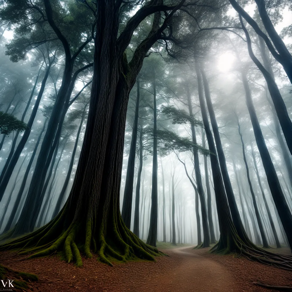 Fotos floresta misteriosa raizes torcidas