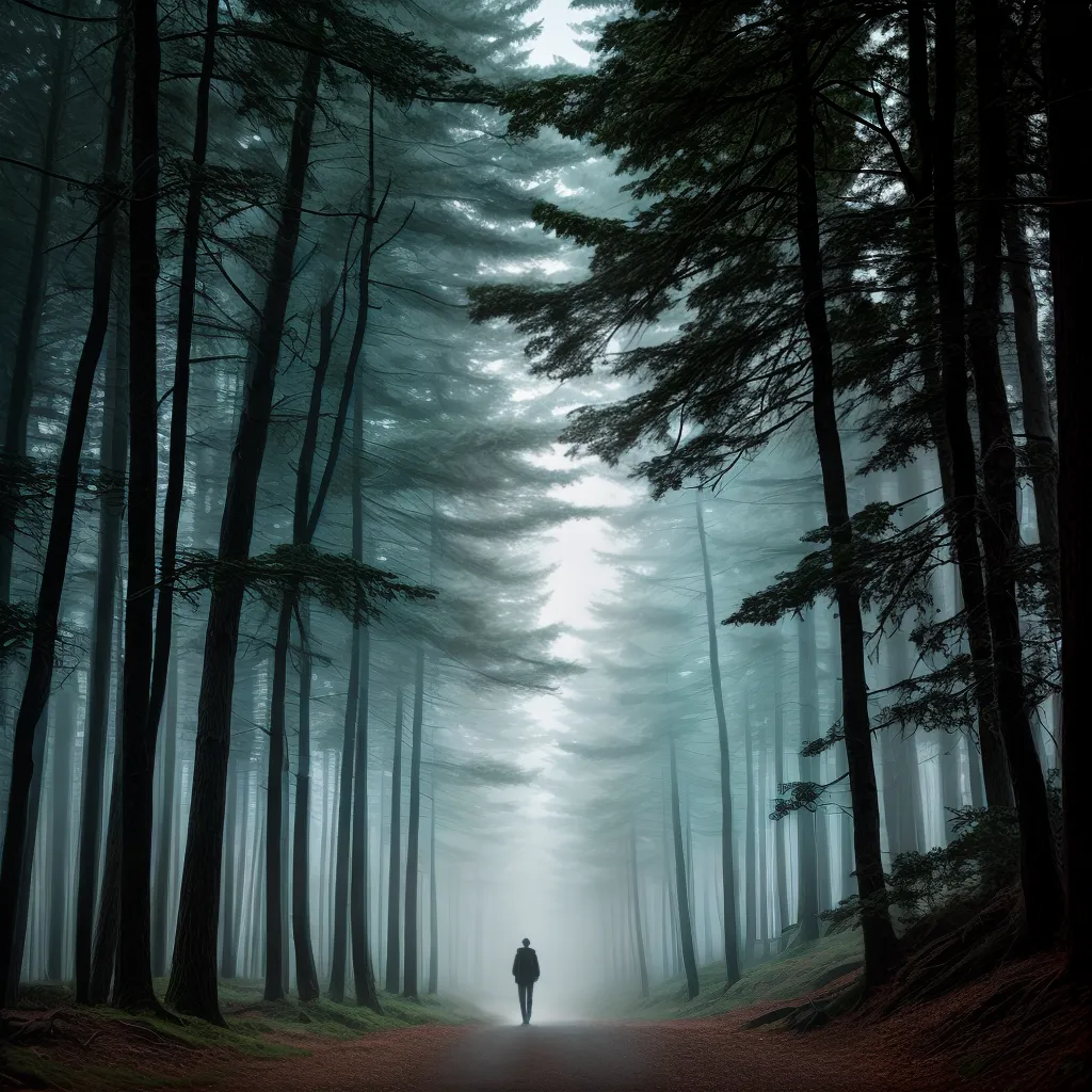 Fotos floresta misteriosa tunel luz agulhas