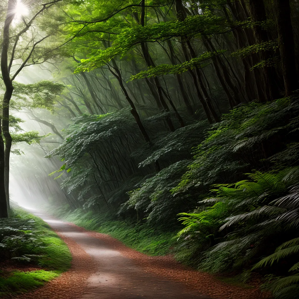 Fotos floresta nevoeiro caminho misterio 1