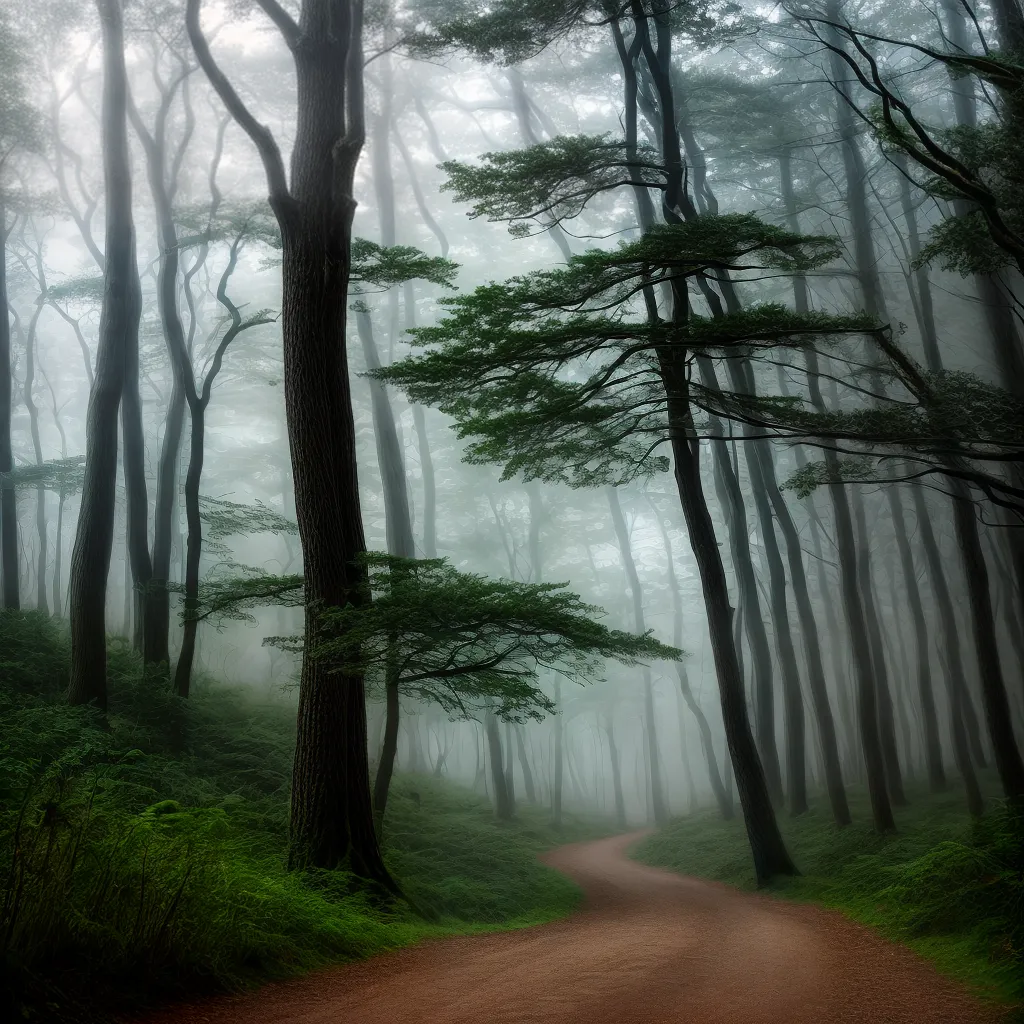Fotos floresta nevoeiro caminho misterio