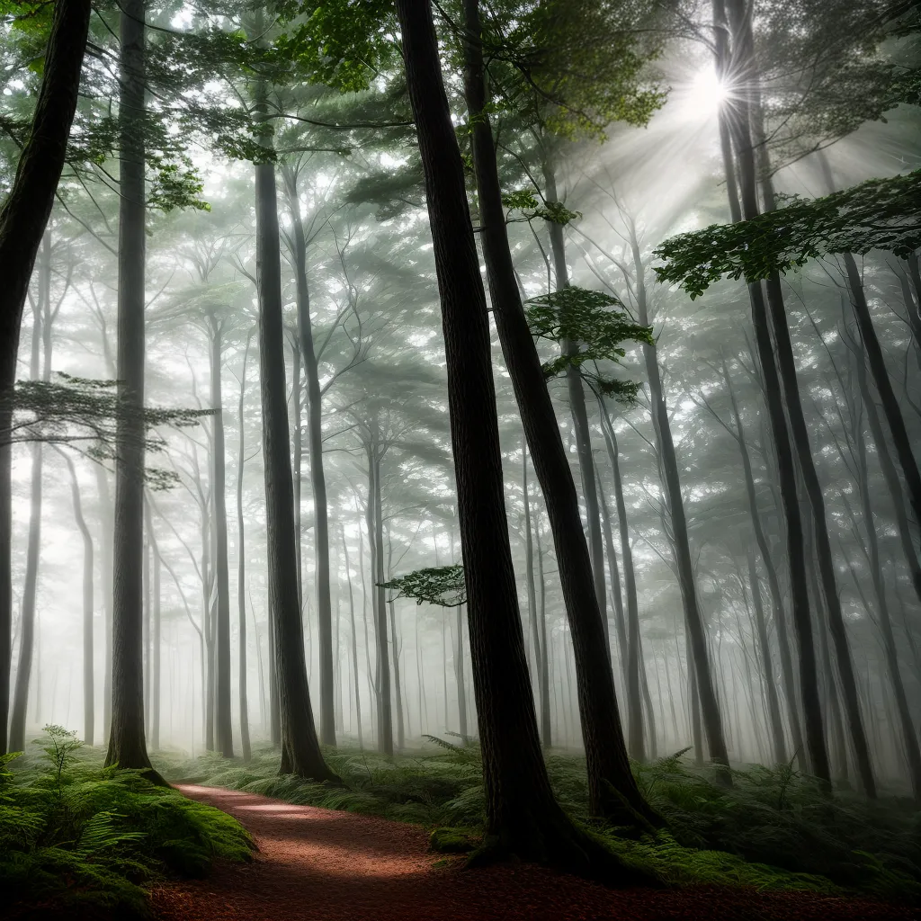Assinatura onírica: Descubra o Significado de Sonhar com uma Floresta 2 Fotos floresta nevoeiro raios sol clareira