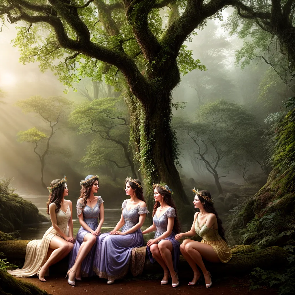 Fotos floresta ninfas danca flauta coroa sonho