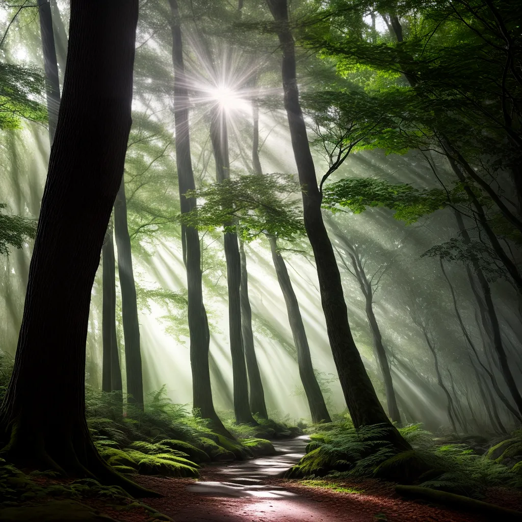 Fotos floresta raios sol misterio