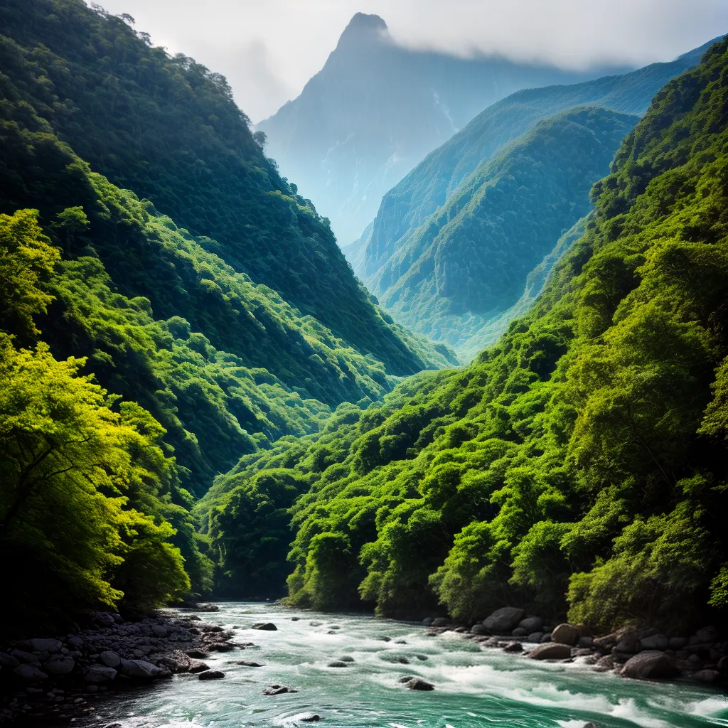 Fotos floresta rio montanhas ceu serenidade