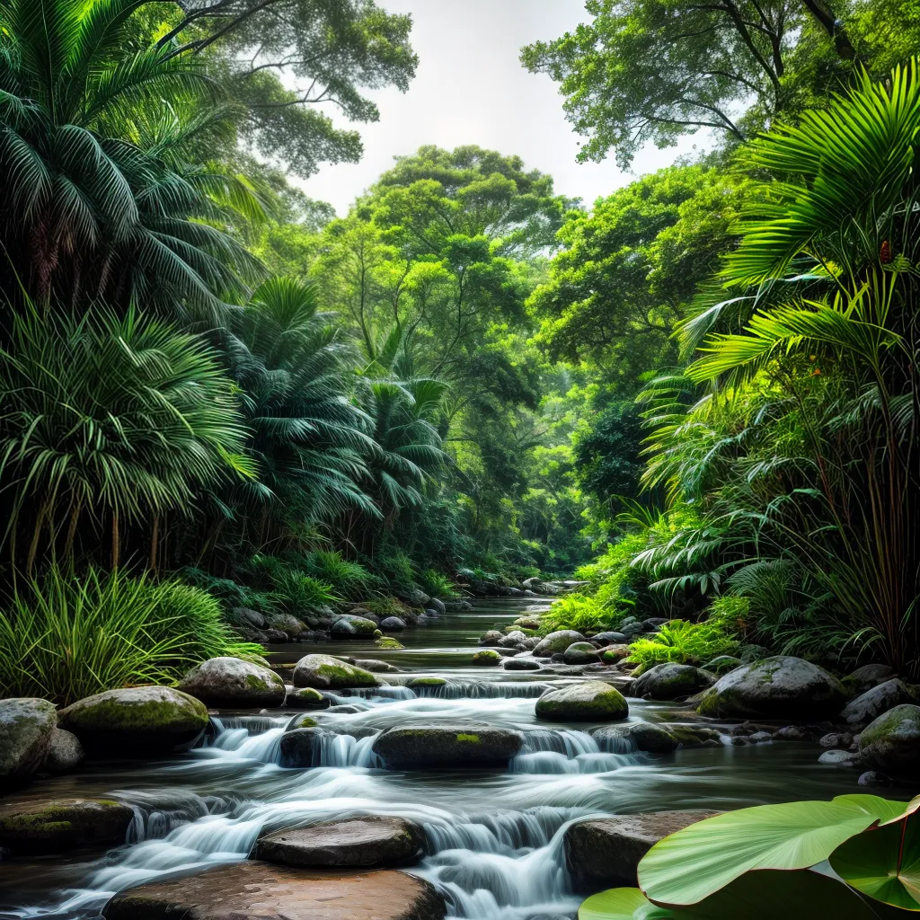 Palmeiras e Vitórias-Régias: O que significa sonhar com plantas aquáticas e terrestres? 2 Fotos floresta rio palmeiras agua lirios
