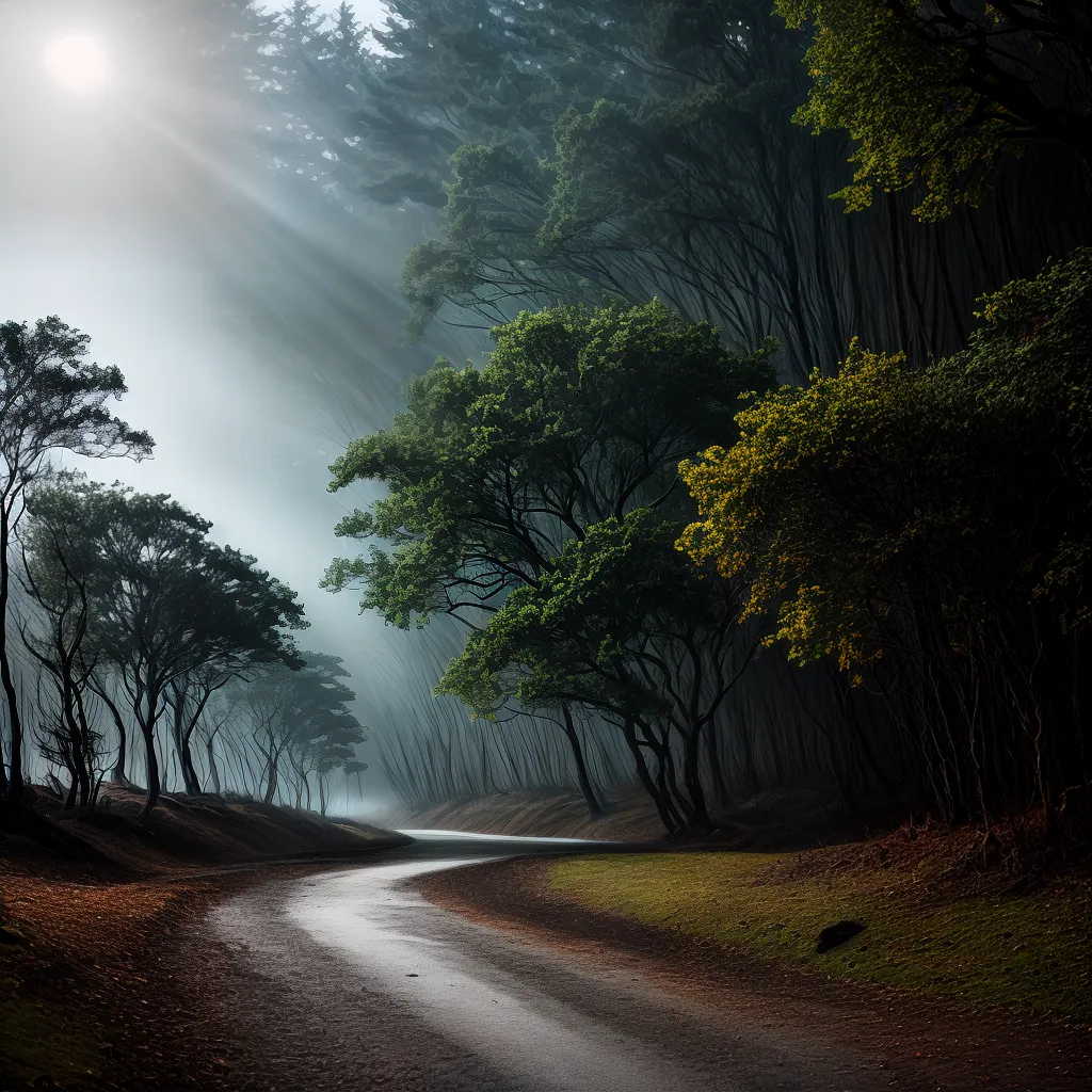 Fotos floresta sombria caminho incerto luz 1