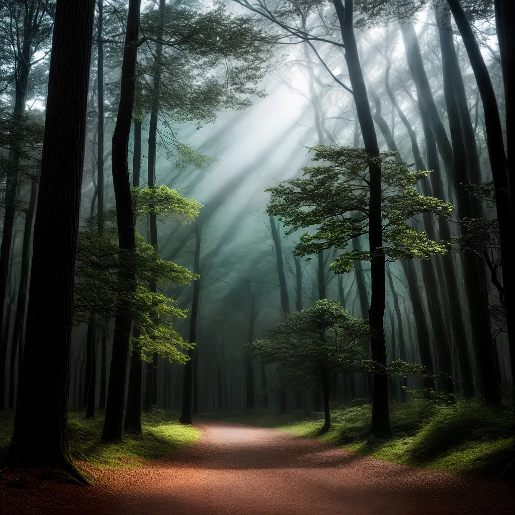 Explorando o Significado de Sonhar com Sombra e Escuridão em um Ambiente Rural 2 Fotos floresta sombria luz distante