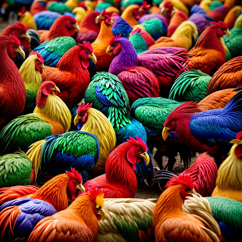 Fotos galo colorido gritando galinhas pastel