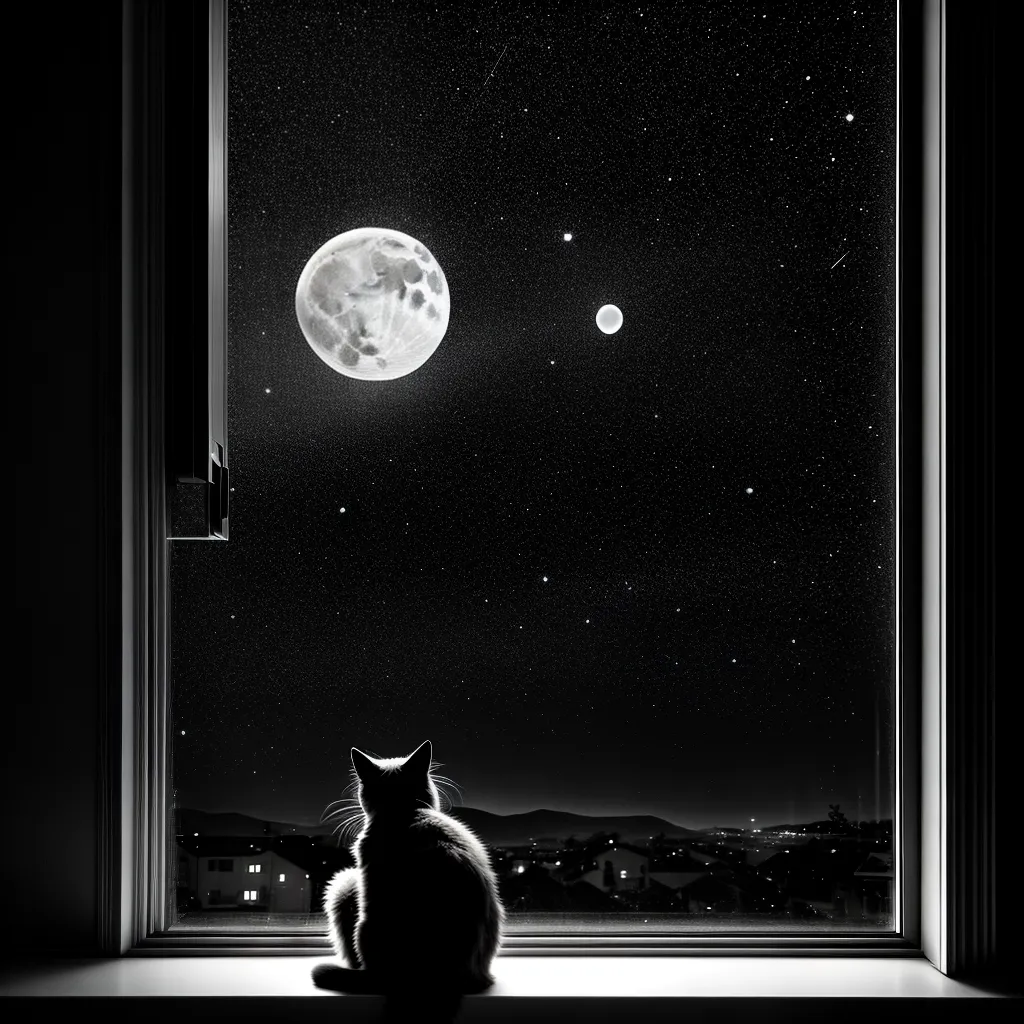 Fotos gato janela lua noite misterio 2