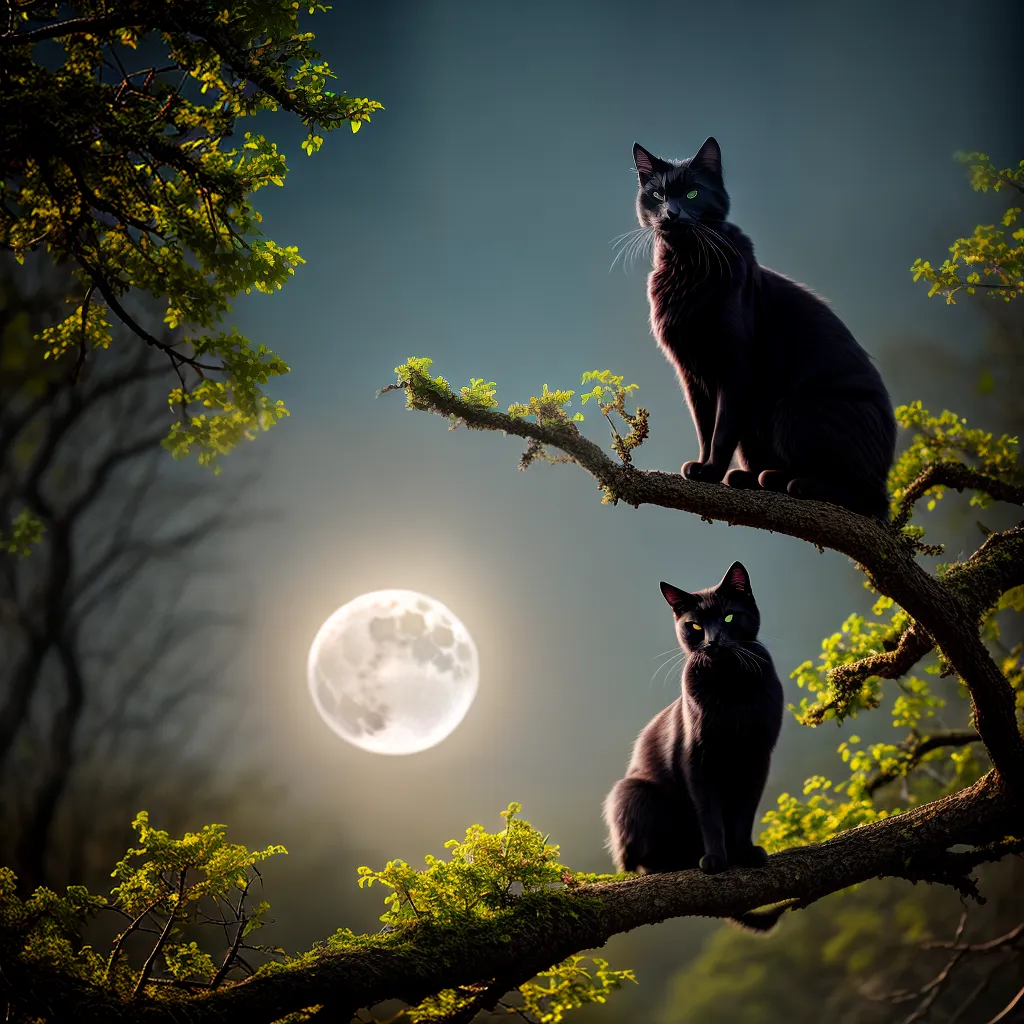 Fotos gato lua cheia floresta magia