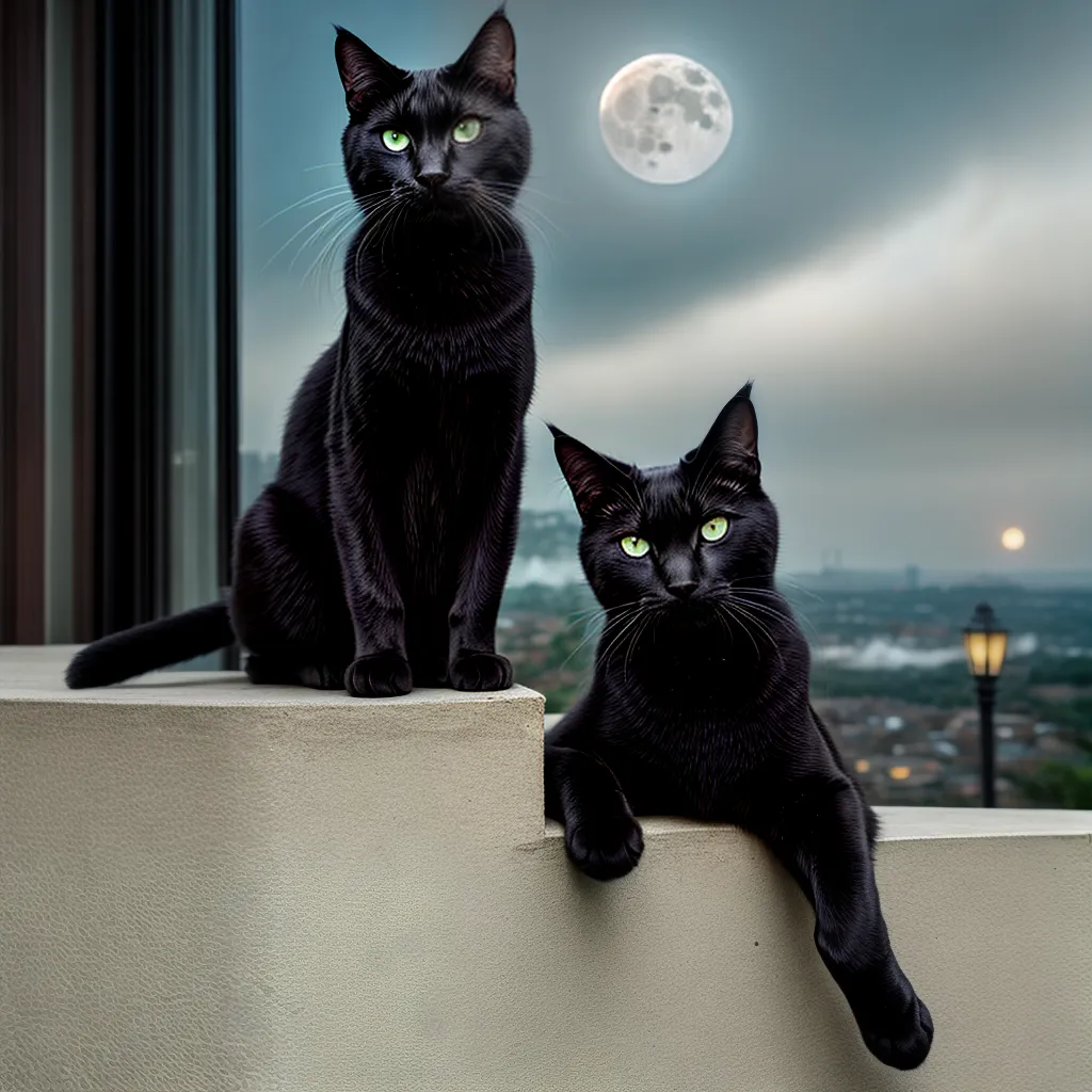 Fotos gato preto janela lua noite