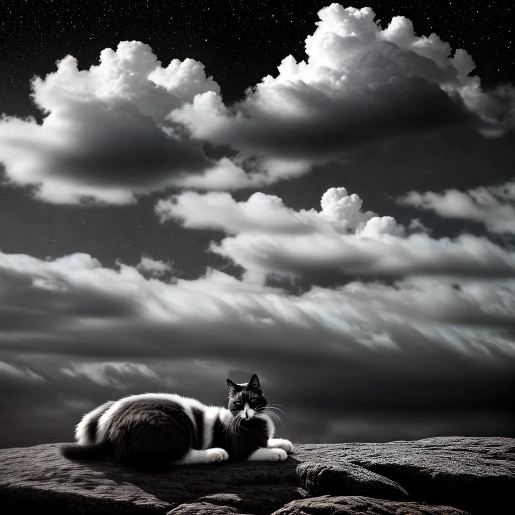 Fotos gato sonhador nuvens estrelas